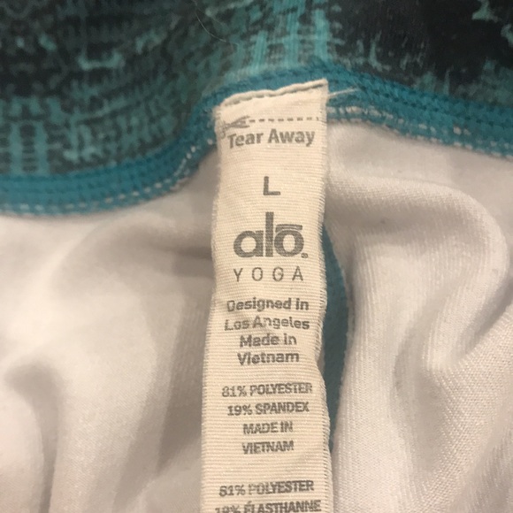 $82 ALO Yoga Full Length DESERT SUNSET Black Blue Teal ABSTRACT Tie Dye Sz L - Picture 8 of 9